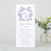 Programme Mariage Élégant Monogramme Bleu Poussiéreux Blason (Debout devant)