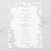 Programme Mariage Élégant Monogramme Sage Feuille (Devant)