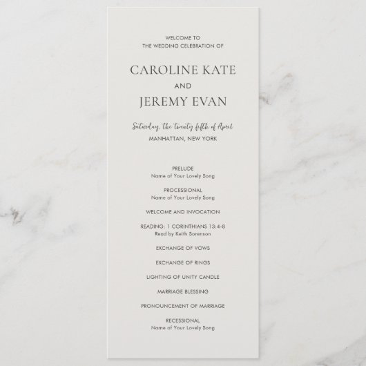 Programme Mariage élégant neutre propre (Devant)