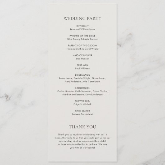 Programme Mariage élégant neutre propre (Dos)