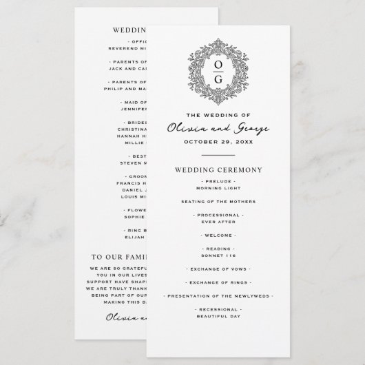 Programme Mariage Élégant Noir et Blanc Hérité (Devant / Derrière)