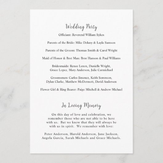 Programme Mariage élégant noir et blanc intemporel (Dos)