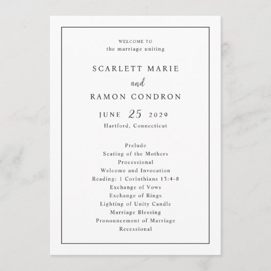 Programme Mariage élégant noir et blanc intemporel (Devant)