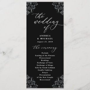 Programme Mariage élégant noir et blanc vintage classique