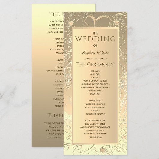 Programme Mariage élégant or (Devant / Derrière)