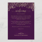 Programme Mariage Élégant Plum & Or : Accueil et Itinéraire (Devant)