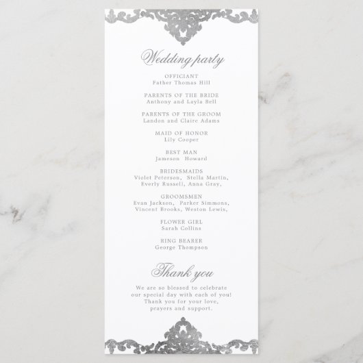Programme Mariage élégant romantique orné d'argent (Dos)