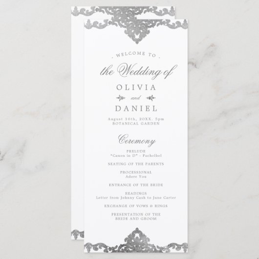 Programme Mariage élégant romantique orné d'argent (Devant / Derrière)