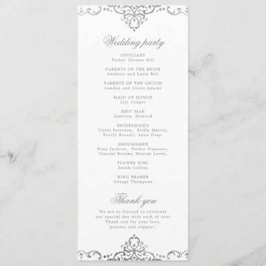 Programme Mariage élégant romantique orné d'argent (Dos)