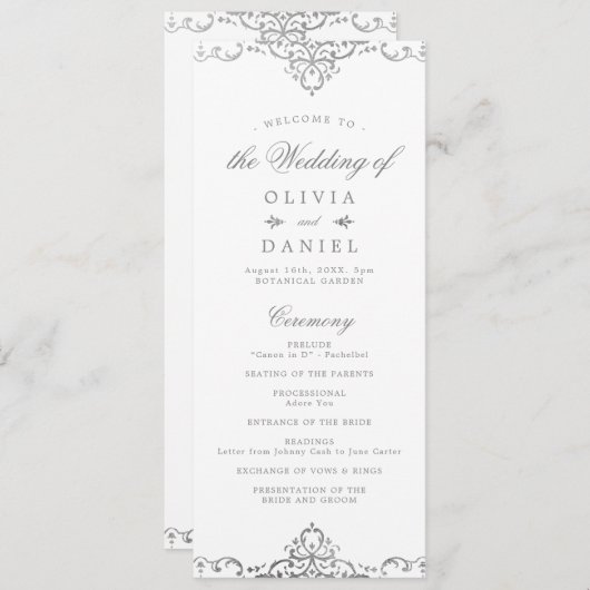 Programme Mariage élégant romantique orné d'argent (Devant / Derrière)