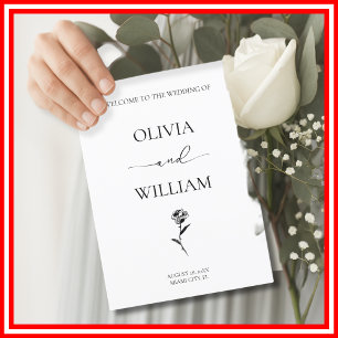 Programme Mariage Élégant Rose Minimaliste Noir et Blanc