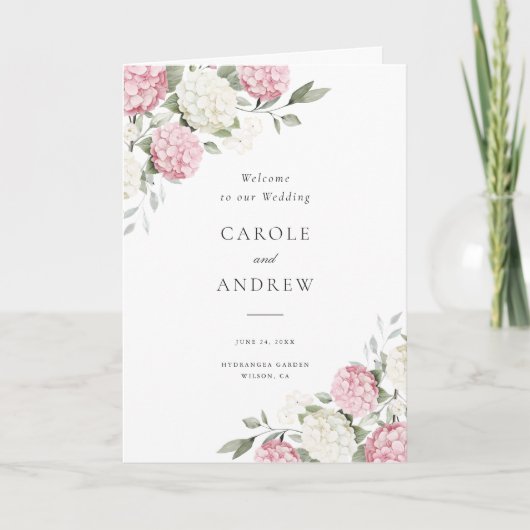 Programme Mariage Élégant Rose Pâle Hydrangea Plié (Devant)