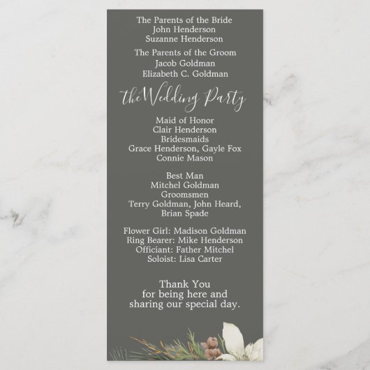 Programme Mariage élégant script gris d'hiver (Dos)