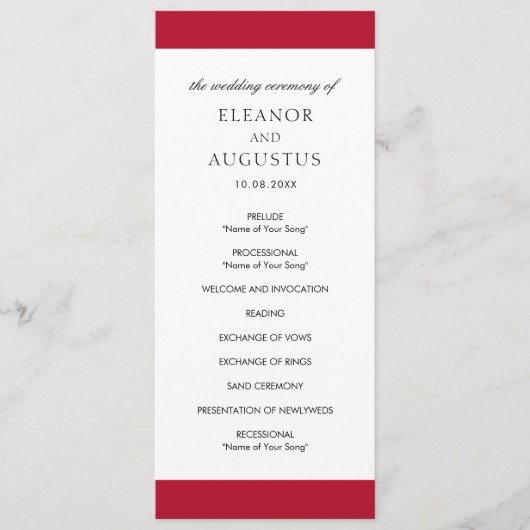 Programme Mariage Élégant Simple Classique Rouge Minimal (Devant)