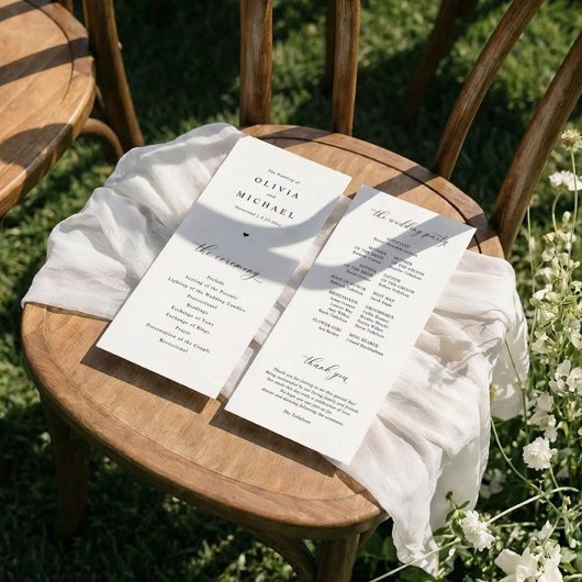 Programme Mariage Élégant Simple Cœur Noir & Blanc