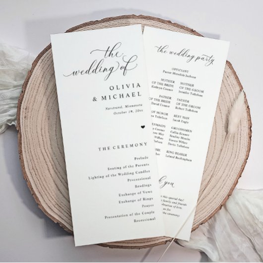Programme Mariage Élégant Simple Cœur Noir & Blanc