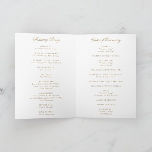 Programme Mariage élégant traditionnel Gold Formal (Intérieur)
