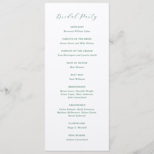 Programme Mariage élégant traditionnel vert émeraude (Dos)