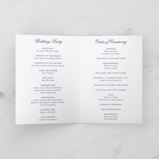 Programme Mariage élégant traditionnel violet (Intérieur)