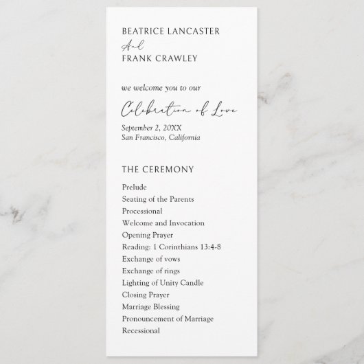 Programme Mariage Élégant Typographie Moderne (Devant)