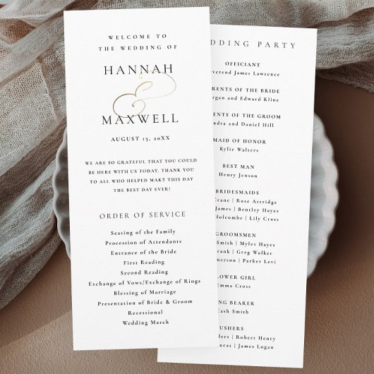 Programme Mariage élégant typographie noir et blanc