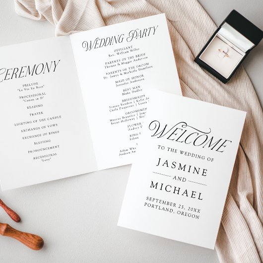 Programme Mariage Élégant Typographie Noir Moderne