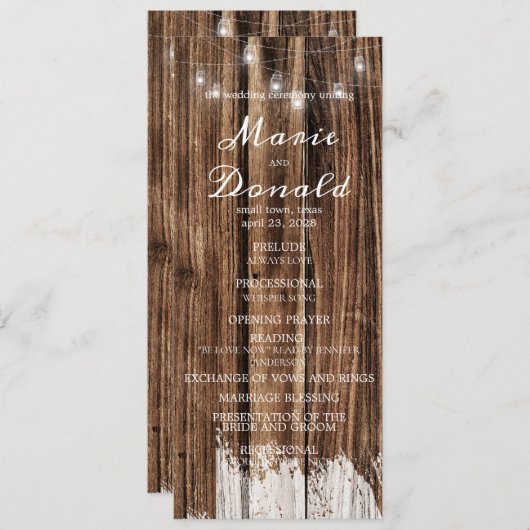 Programme Mariage en bois rustique et lanternes (Devant / Derrière)
