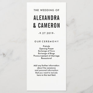 Programme Mariage en gras   Black Modern Text sur le program