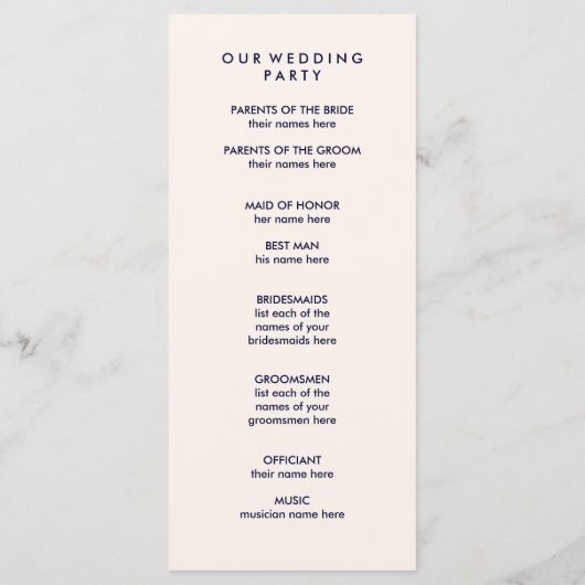 Programme Mariage en gras | Blush Pink et Navy Text Program (Dos)