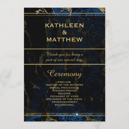 Programme Mariage en marbre bleu marine et (Faux) or (Devant)