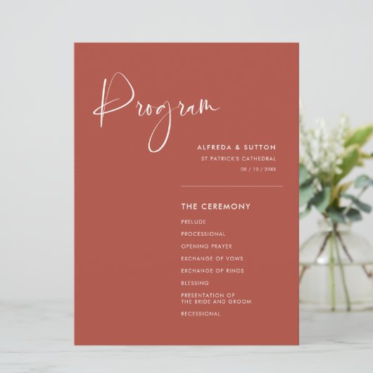 Programme Mariage en terre cuite élégant et moderne (Debout devant)