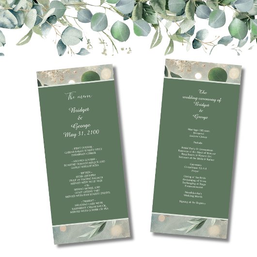 Programme Mariage Eucalyptus Vert Sage romantique