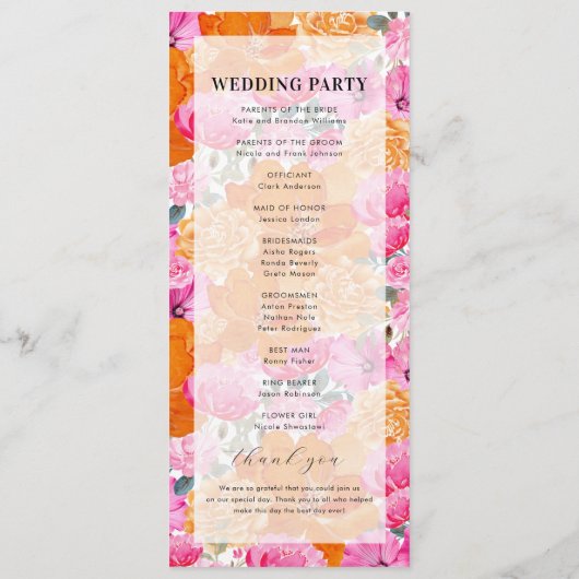 Programme Mariage Faded Pink Orange Fraîche Fleur Fraîche (Dos)