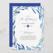 Programme Mariage Feuille Indigo de la marine Watercolor (Devant / Derrière)