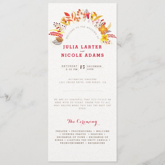 Programme Mariage Fleur de Boho Orange Violet Feuillage (Devant)
