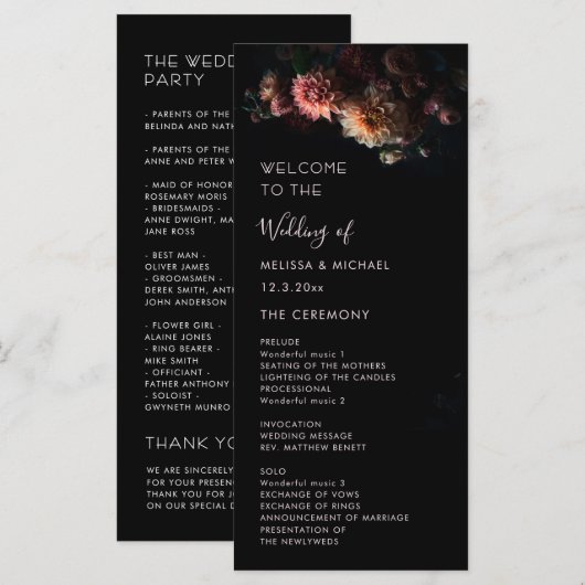 Programme Mariage Fleur de Dahlia Sombre et Sombre (Devant / Derrière)