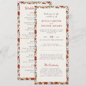 Programme Mariage Fleur de Rose Rouge Dorée Élégante Poussié (Devant / Derrière)