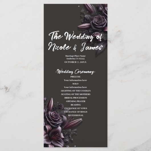 Programme Mariage Fleur Rose Lily Pourpre & Noir Baie (Devant)