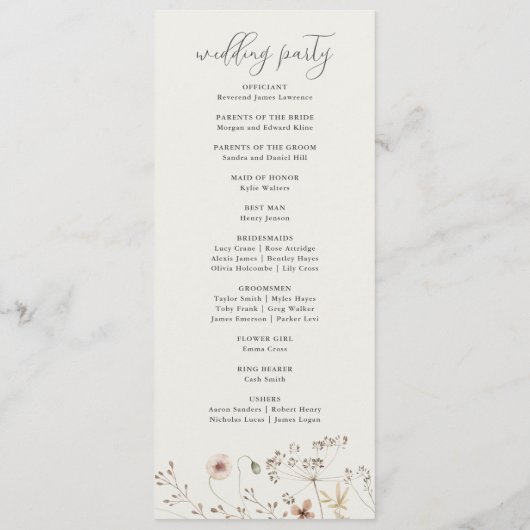 Programme Mariage Fleur sauvage Elegant Boho (Dos)