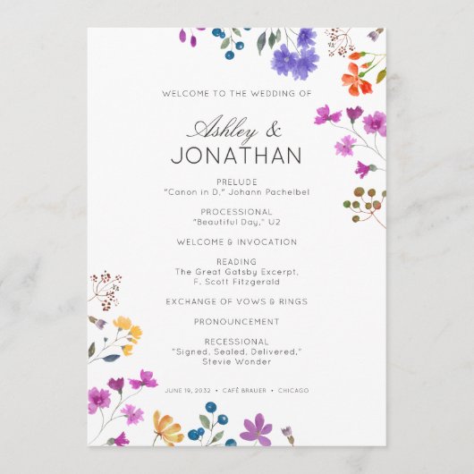 Programme Mariage Fleur sauvage simple et intemporel (Devant)