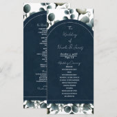 Programme Mariage Fleurie Moderne Bleu Foncé et Blanc (Devant / Derrière)