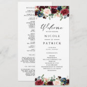 Programme Mariage Fleurs de Bourgogne et Bleu à l'aquarelle (Devant / Derrière)