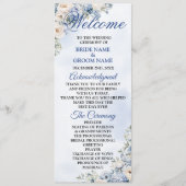 Programme Mariage Fleurs Feuilles Aquarelle Bleu Poussiéreux (Devant)