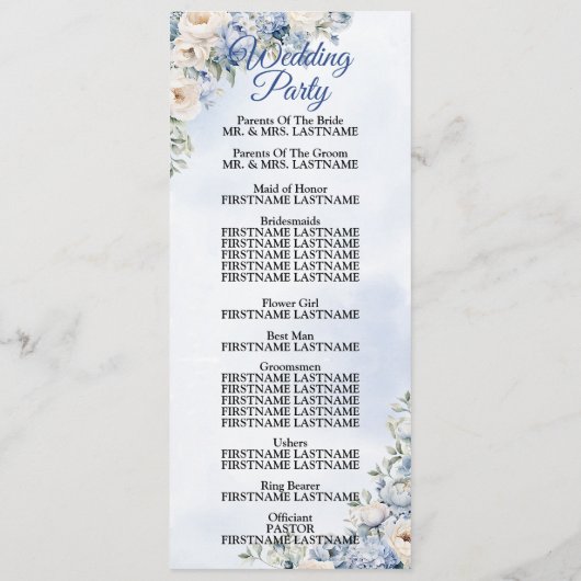 Programme Mariage Fleurs Feuilles Aquarelle Bleu Poussiéreux (Dos)