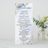 Programme Mariage Fleurs Feuilles Aquarelle Bleu Poussiéreux (Debout devant)