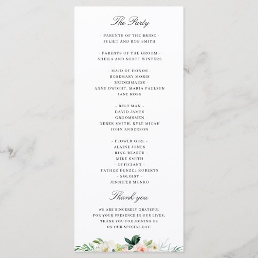 Programme mariage floral (Dos)