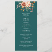 Programme Mariage floral à l'aquarelle sarcelle et terre cui (Devant)