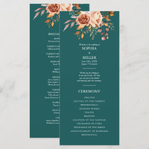 Programme Mariage floral à l'aquarelle sarcelle et terre cui