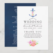 Programme Mariage floral à thème nautique à l'aquarelle avec (Devant / Derrière)