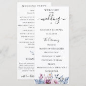 Programme Mariage floral aquarelle bleu poussiéreux et mauve (Devant / Derrière)